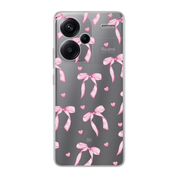 Coque Xiaomi Redmi Note 13 Pro+ flexible transparente avec nœuds et cœurs roses