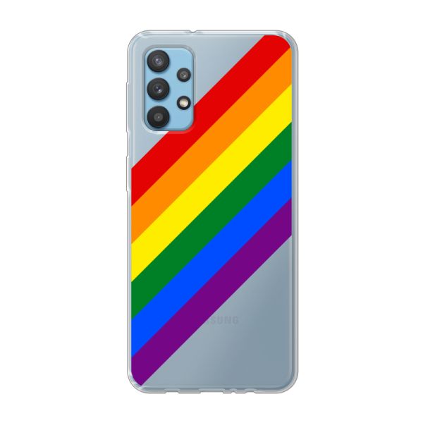 Transparant flexibel Samsung Galaxy A32 4G hoesje met Diagonale Regenboog - Pride Strepen