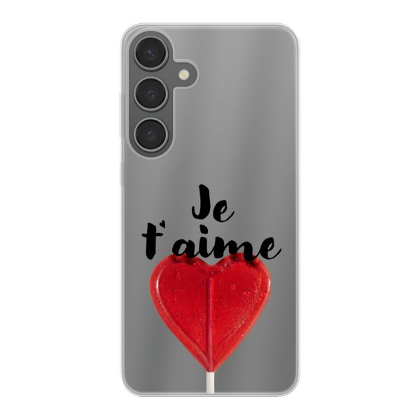 Coque Samsung Galaxy S24 Plus flexible transparente avec sucette en forme de cœur - Je t'aime