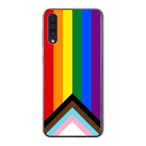 Flexibel Samsung Galaxy A30s hoesje met Regenboog Vlag - Progress Pride Vlag