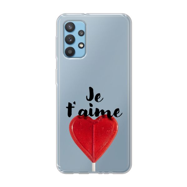 Transparant flexibel Samsung Galaxy A32 4G hoesje met Hartvormige Lolly - Je t'aime