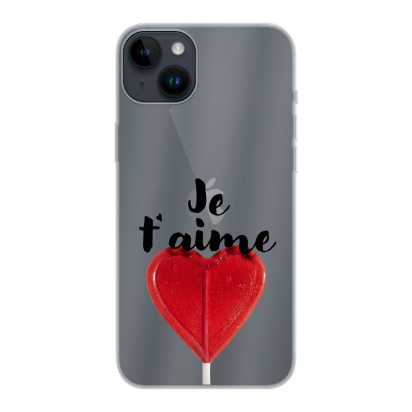 Transparant flexibel iPhone 14 Plus hoesje met Hartvormige Lolly - Je t'aime