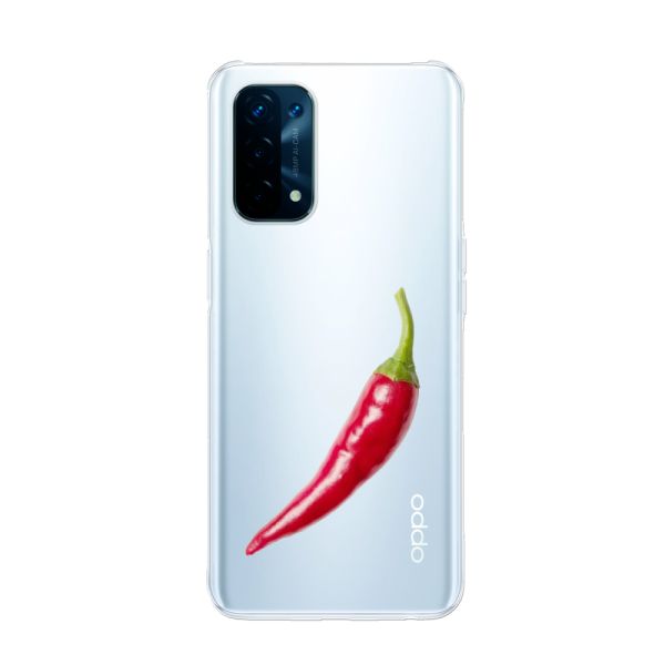 Transparant flexibel Oppo A74 5G hoesje met Rode Peper - Pittig Design