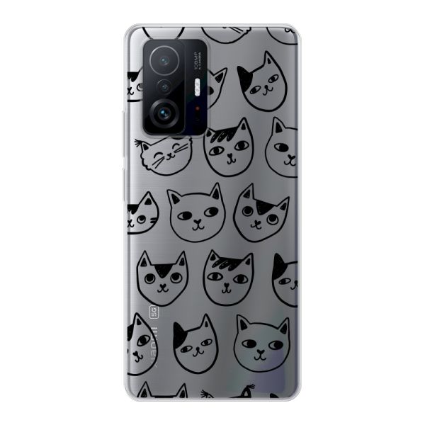 Coque Xiaomi 11T flexible transparente avec têtes de chat - Imprimé chats transparent
