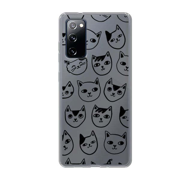 Transparant flexibel Samsung Galaxy S20 FE hoesje met kattenkoppen - Transparante kattenprint