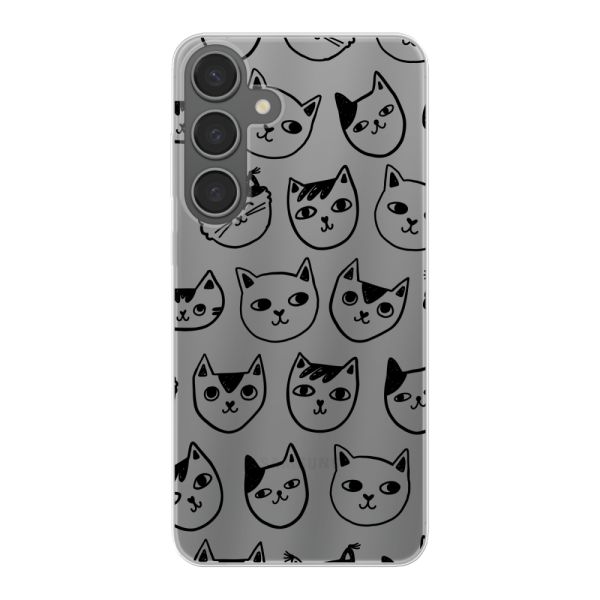 Transparant flexibel Samsung Galaxy S24 Plus hoesje met kattenkoppen - Transparante kattenprint