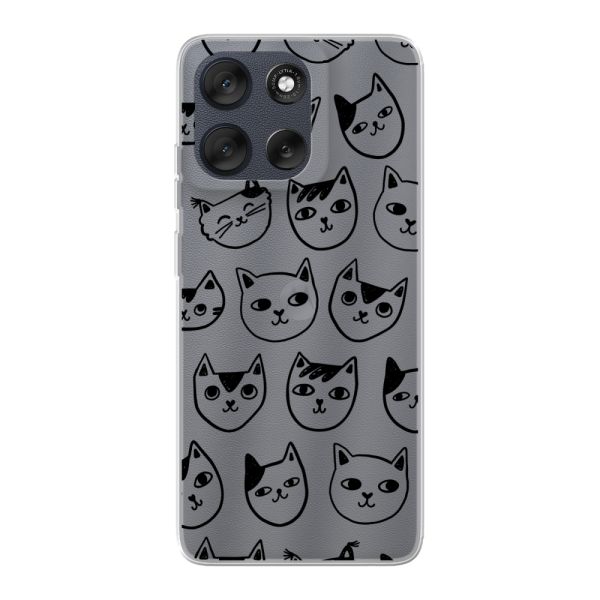 Coque Motorola Moto G56 flexible transparente avec têtes de chat - Imprimé chats transparent