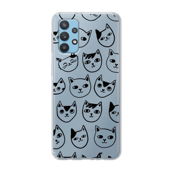 Transparant flexibel Samsung Galaxy A32 4G hoesje met kattenkoppen - Transparante kattenprint