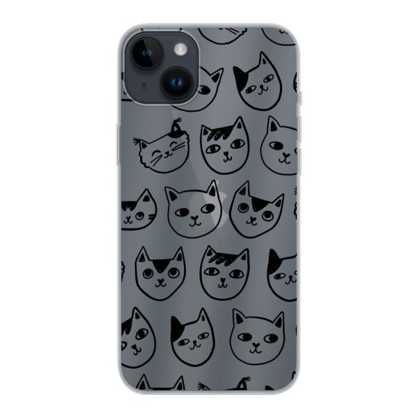 Transparant flexibel iPhone 14 Plus hoesje met kattenkoppen - Transparante kattenprint