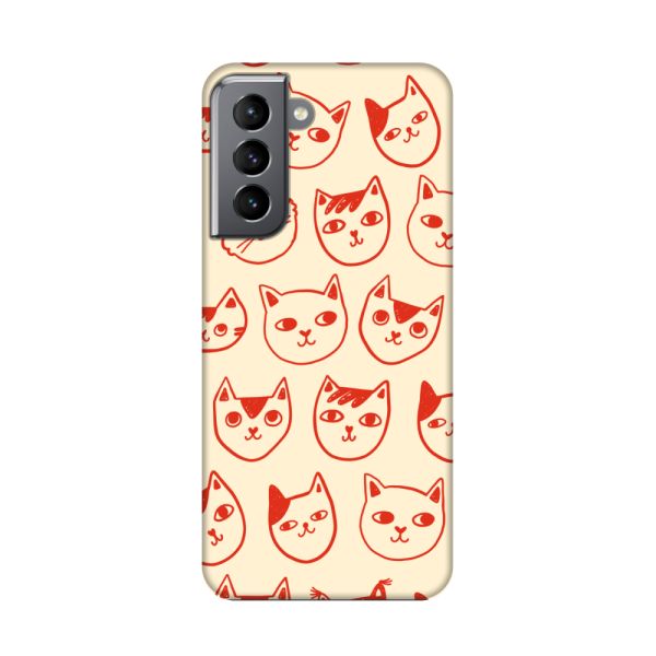 Extra sterk Samsung Galaxy S21 5G hoesje met kattenkoppen - Rode katten op crème