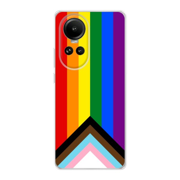 Transparente flexible Oppo Reno 10 Hülle mit Regenbogenfahne - Progress Pride Flagge