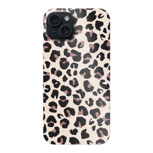 Vollständig bedrucktes iPhone 15 Plus hard case mit Panterprint – Leopardenprint Beige Rosa Glänzend