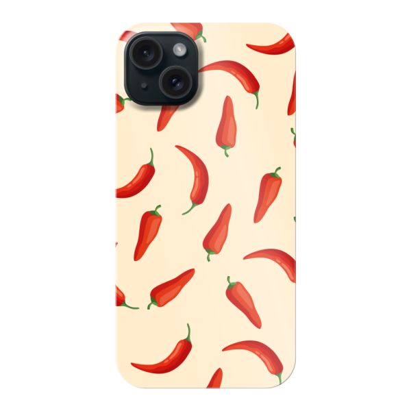 Volledig bedrukt iPhone 15 Plus hard case hoesje met Rode Pepers - Chili Pepper Patroon