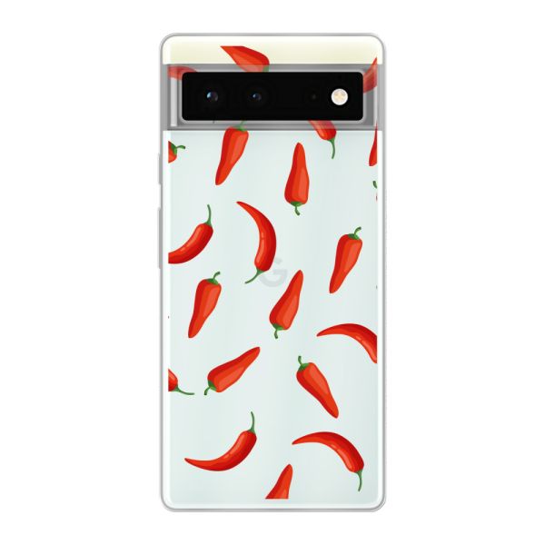 Transparant flexibel Google Pixel 6 hoesje met Rode Pepers - Transparant Chili Pepper Patroon