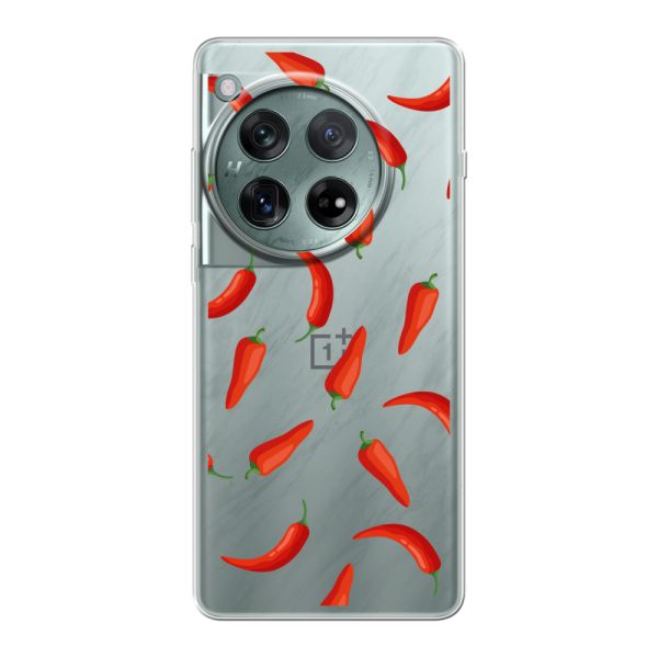 Transparente flexible OnePlus 12 Hülle mit Roten Chilis - Transparentes Chili Pepper Muster