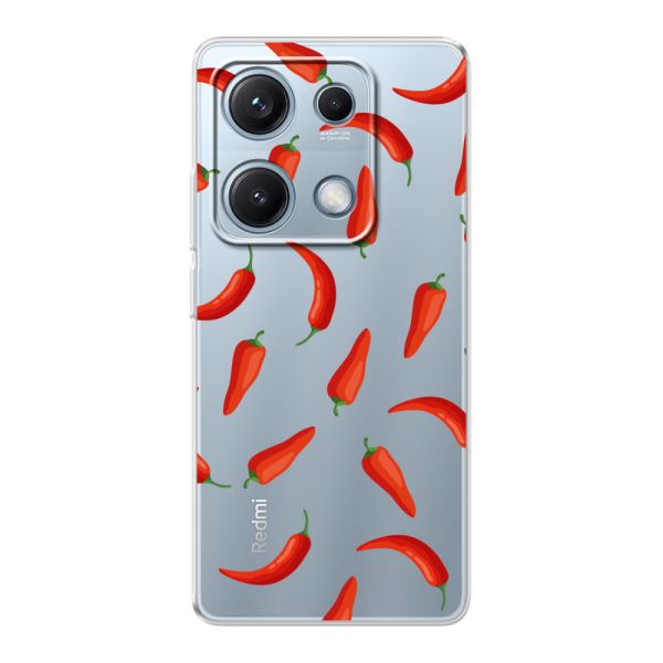 Transparant flexibel Xiaomi Redmi Note 14S hoesje met Rode Pepers - Transparant Chili Pepper Patroon