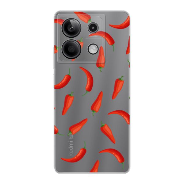Transparant flexibel Xiaomi Redmi Note 13 5G hoesje met Rode Pepers - Transparant Chili Pepper Patroon