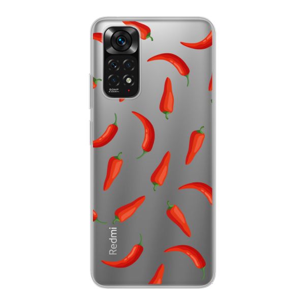 Transparant flexibel Xiaomi Redmi Note 11 hoesje met Rode Pepers - Transparant Chili Pepper Patroon