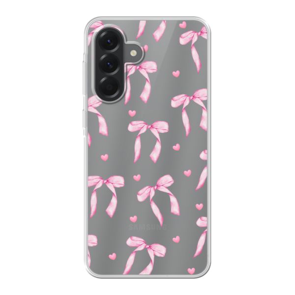 Transparant flexibel Samsung Galaxy A56 hoesje met Roze Strikjes en Hartjes