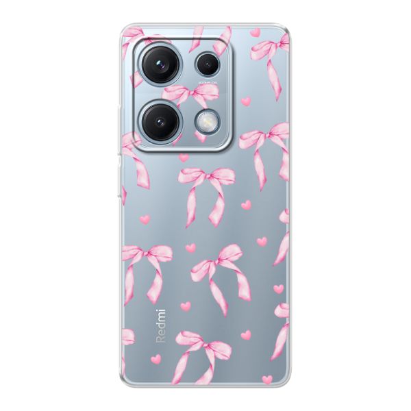 Transparant flexibel Xiaomi Redmi Note 14S hoesje met Roze Strikjes en Hartjes
