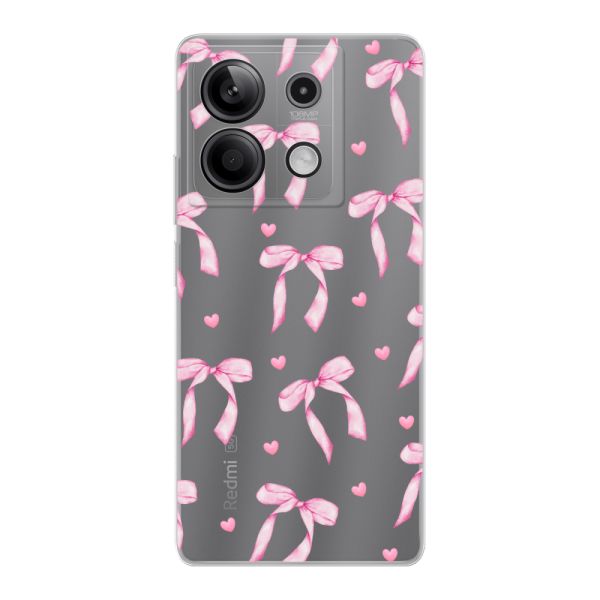 Transparant flexibel Xiaomi Redmi Note 13 5G hoesje met Roze Strikjes en Hartjes