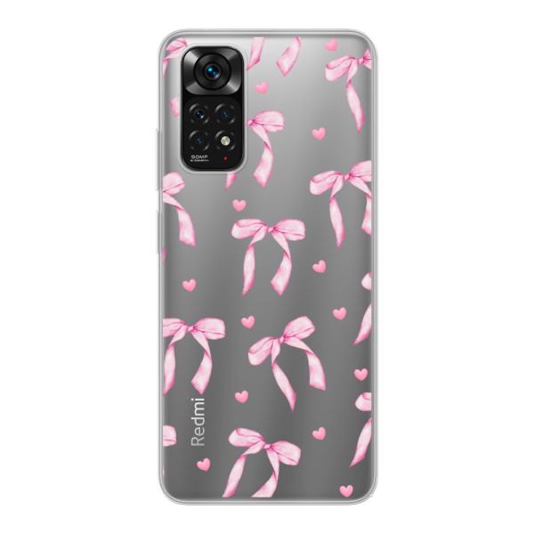 Transparant flexibel Xiaomi Redmi Note 11 hoesje met Roze Strikjes en Hartjes