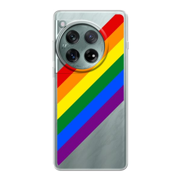 Transparant flexibel OnePlus 12 hoesje met diagonale regenboog - pridestrepen