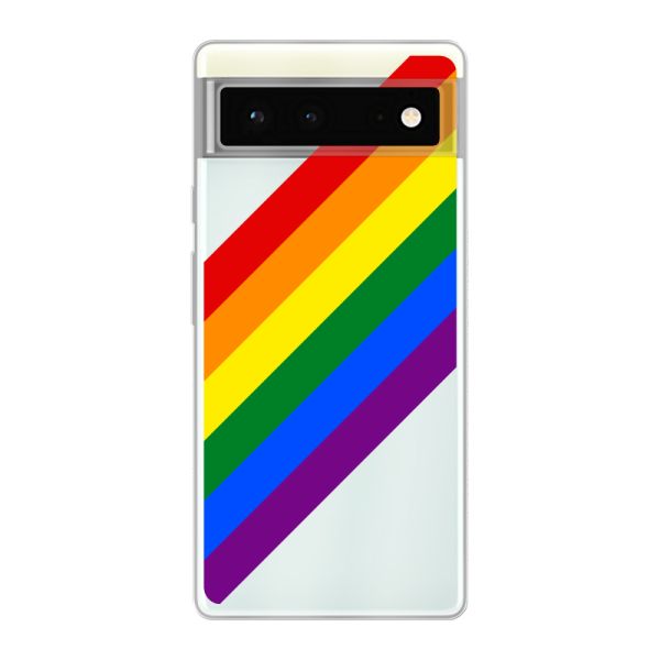 Transparant flexibel Google Pixel 6 hoesje met Diagonale Regenboog - Pride Strepen