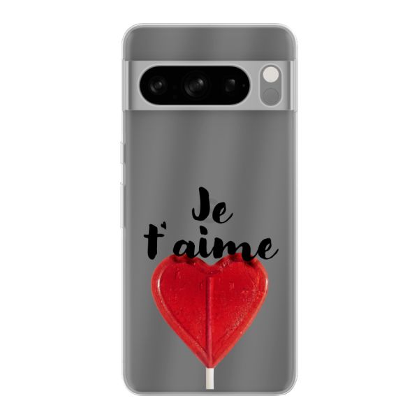 Transparant flexibel Google Pixel 8 Pro hoesje met Hartvormige Lolly - Je t'aime