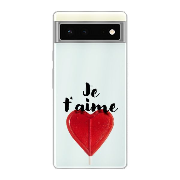 Transparant flexibel Google Pixel 6 hoesje met Hartvormige Lolly - Je t'aime