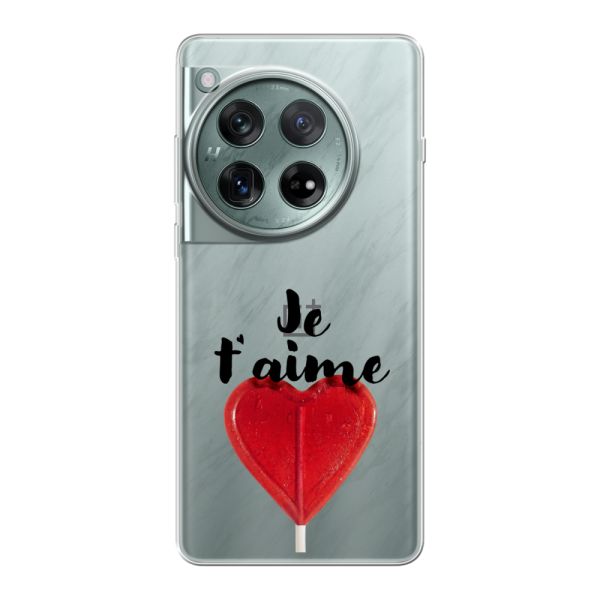 Transparant flexibel OnePlus 12 hoesje met Hartvormige Lolly - Je t'aime