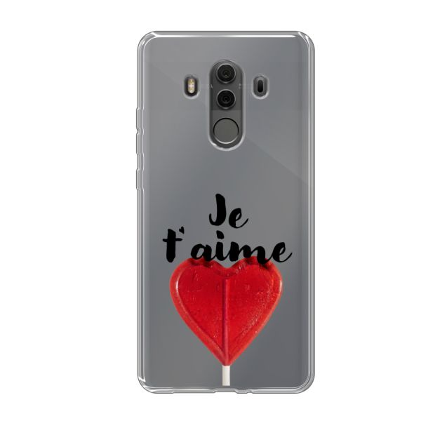 Transparant flexibel Huawei Mate 10 Pro hoesje met Hartvormige Lolly - Je t'aime