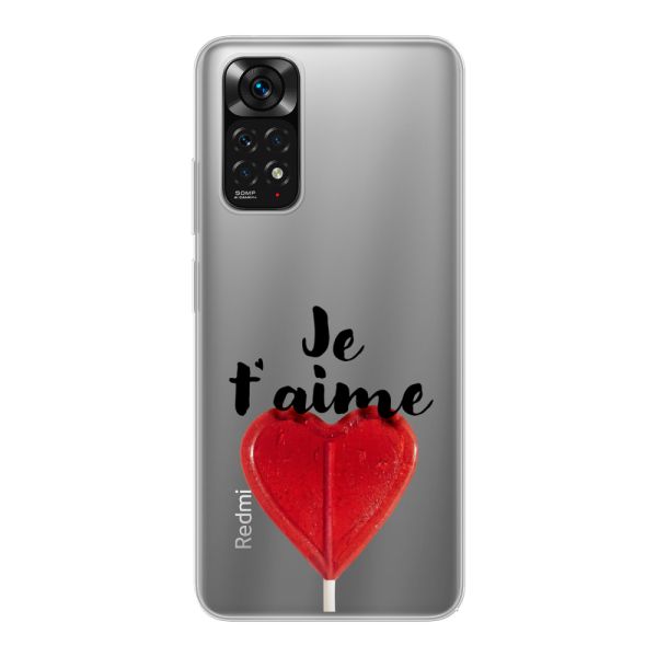 Transparant flexibel Xiaomi Redmi Note 11 hoesje met Hartvormige Lolly - Je t'aime