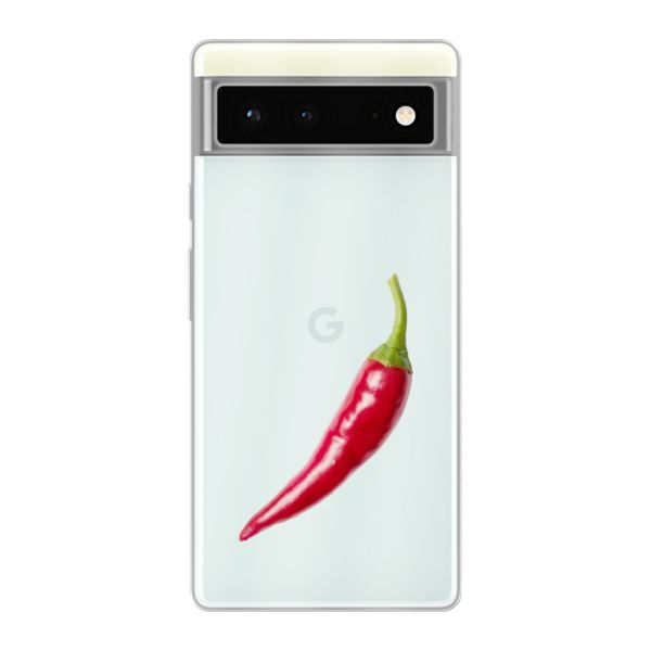 Transparant flexibel Google Pixel 6 hoesje met Rode Peper - Pittig Design
