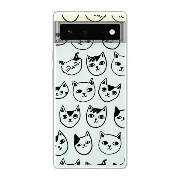 Coque Google Pixel 6 flexible transparente avec têtes de chat - Imprimé chats transparent