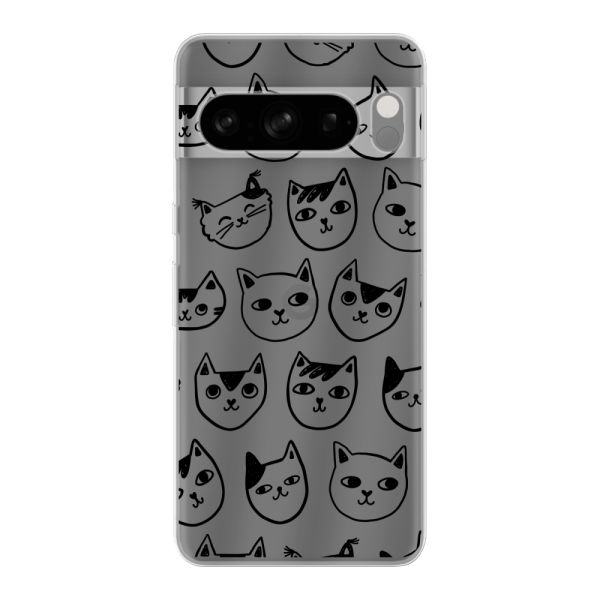 Coque Google Pixel 8 Pro flexible transparente avec têtes de chat - Imprimé chats transparent