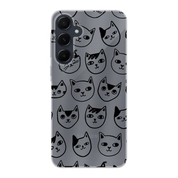 Transparente flexible Samsung Galaxy A55 Hülle mit Katzenköpfen - Transparenter Katzenprint