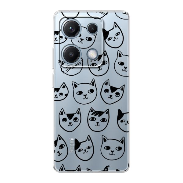 Coque Xiaomi Redmi Note 14S flexible transparente avec têtes de chat - Imprimé chats transparent