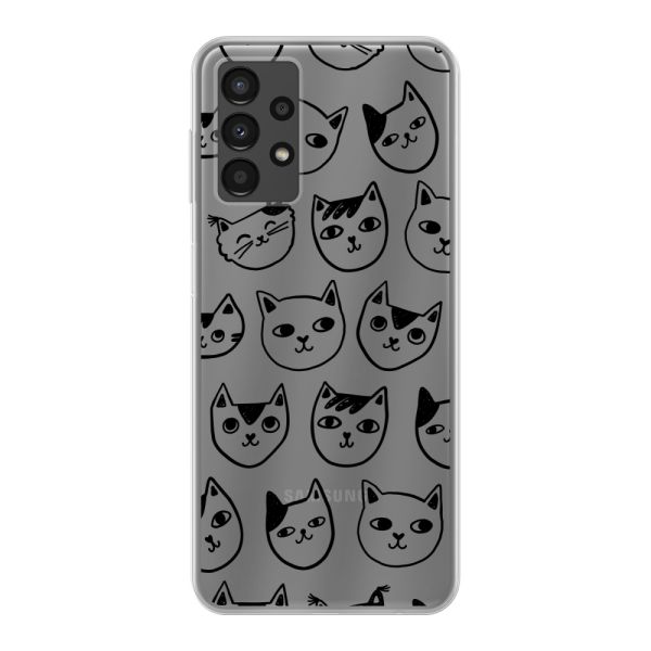 Transparant flexibel Samsung Galaxy A13 4G hoesje met kattenkoppen - Transparante kattenprint