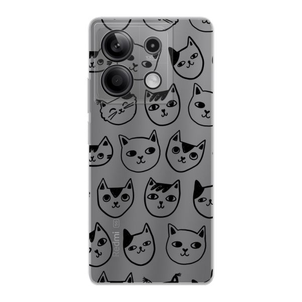 Coque Xiaomi Redmi Note 13 5G flexible transparente avec têtes de chat - Imprimé chats transparent