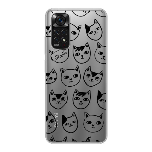 Transparente flexible Xiaomi Redmi Note 11 Hülle mit Katzenköpfen - Transparenter Katzenprint