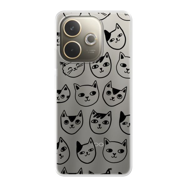Coque Oppo A5 Pro flexible transparente avec têtes de chat - Imprimé chats transparent