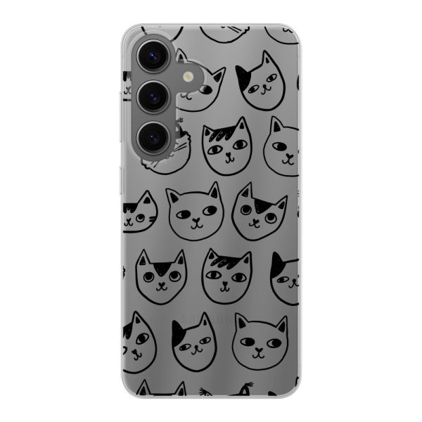 Transparant flexibel Samsung Galaxy S24 hoesje met kattenkoppen - Transparante kattenprint