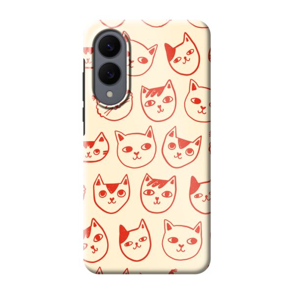 Extra sterk Samsung Galaxy S25 Edge hoesje met kattenkoppen - Rode katten op crème