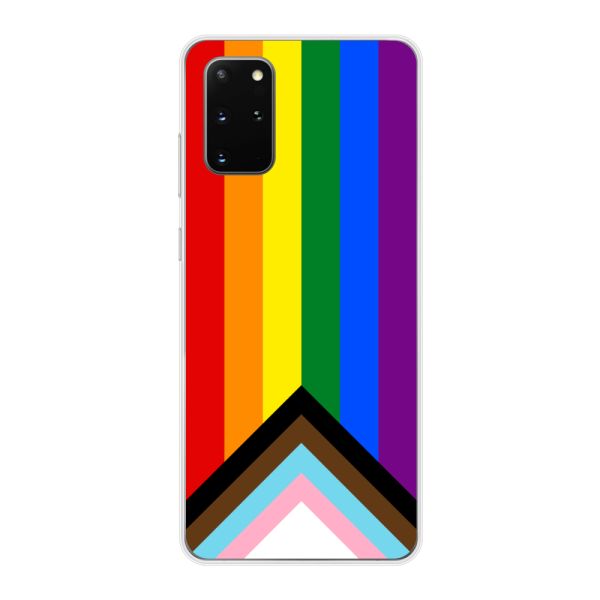 Transparant flexibel Samsung Galaxy S20 Plus hoesje met Regenboog Vlag - Progress Pride Vlag