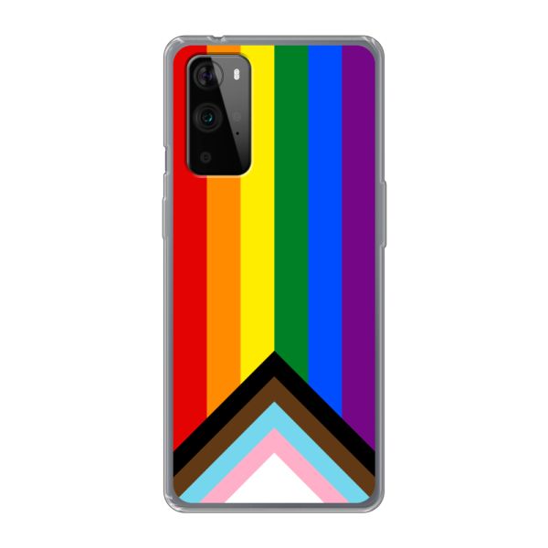Transparente flexible OnePlus 9 Pro Hülle mit Regenbogenfahne - Progress Pride Flagge