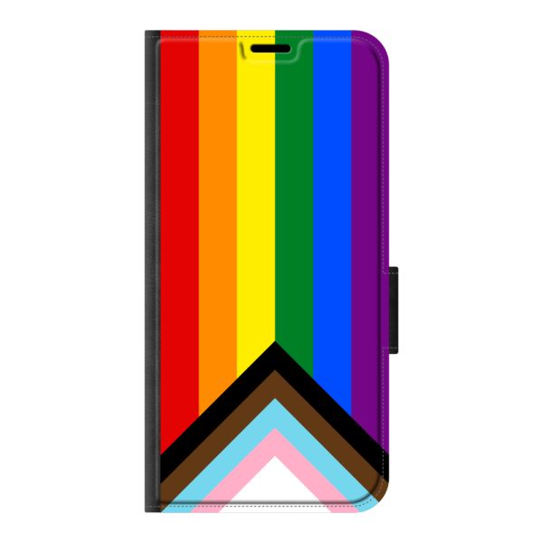 Coque portefeuille iPhone 17 Pro imprimée sur la face avant avec drapeau arc-en-ciel - drapeau Progress Pride