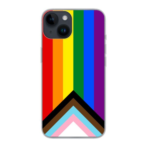 Flexibel iPhone 14 hoesje met Regenboog Vlag - Progress Pride Vlag