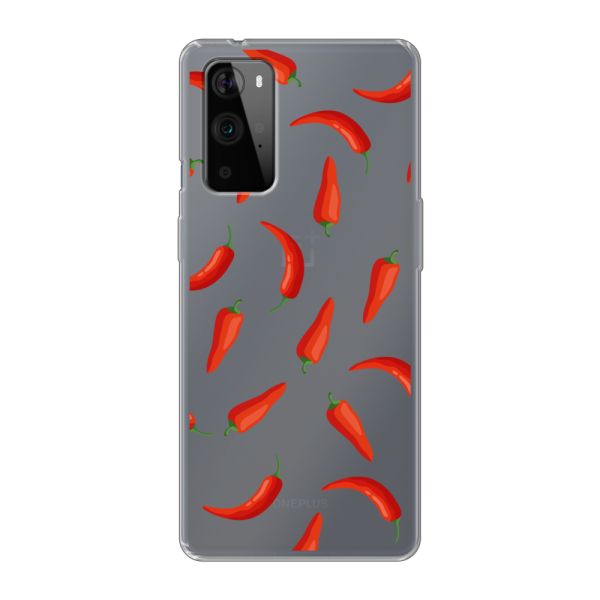 Transparant flexibel OnePlus 9 Pro hoesje met Rode Pepers - Transparant Chili Pepper Patroon