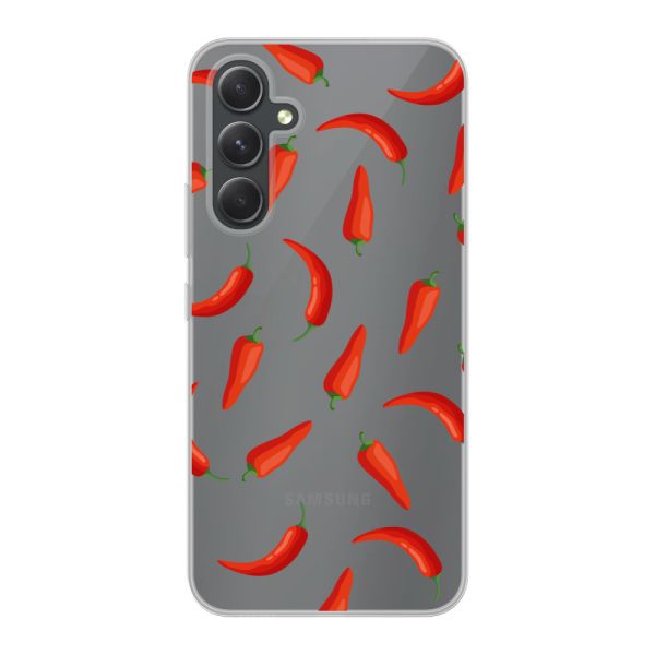 Transparente flexible Samsung Galaxy A54 5G Hülle mit Roten Chilis - Transparentes Chili Pepper Muster